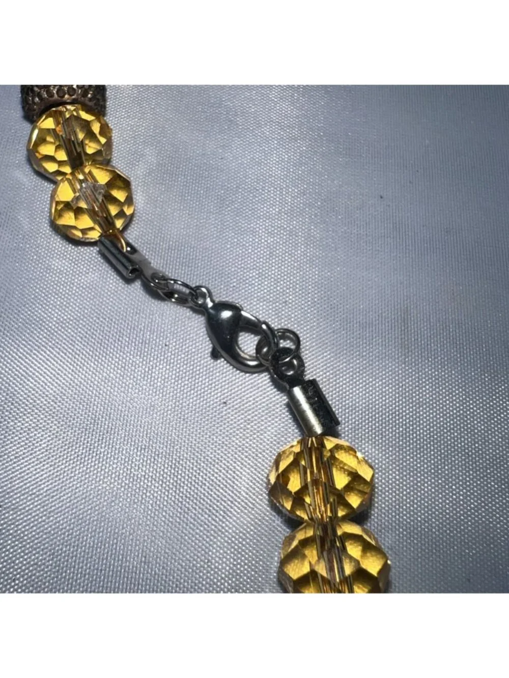 Gold & Brown Crystal Beaded Necklace With Rhinestone Accented Curved Pendant & L - Picture 3 of 3